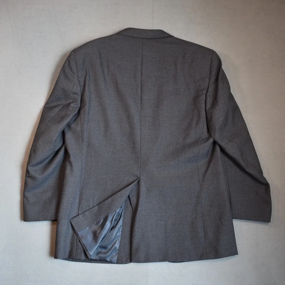 Vintage Burberry's 44 Blazer Sport Coat 100% Wool ACTWU Gray Houndstooth 90s